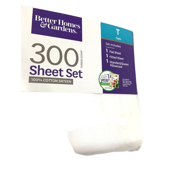 Better Homes & Gardens 100% Cotton Twin 300 Thread Count Sheet Set - Picture 2 of 4